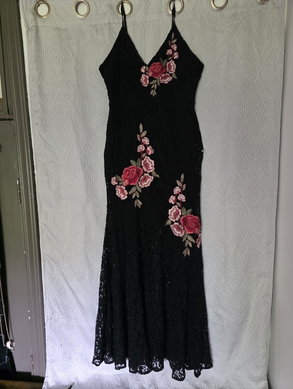 Romeo & Juliet Couture Black Lace Maxi with Rose Embroidery